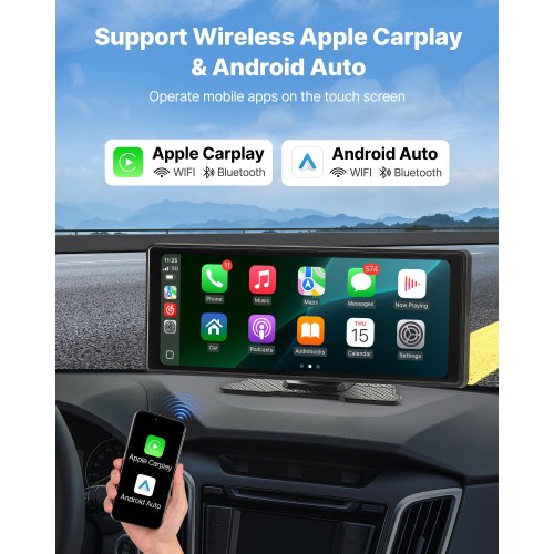 Draagbare draadloze CarPlay en Android Auto Auto Radio Stereo met Zonnescherm, 9 inch Touchscreen Monitor Bluetooth Auto Stereo met DVR, Mirror Link/FM/AUX-zender voor 12V-24V Voertuig Draagbare draadloze CarPlay en Android Auto Auto Radio Stereo met Zonnescherm, 9 inch Touchscreen Monitor Bluetooth Auto Stereo met DVR, Mirror Link/FM/AUX-zender voor 12V-24V Voertuig