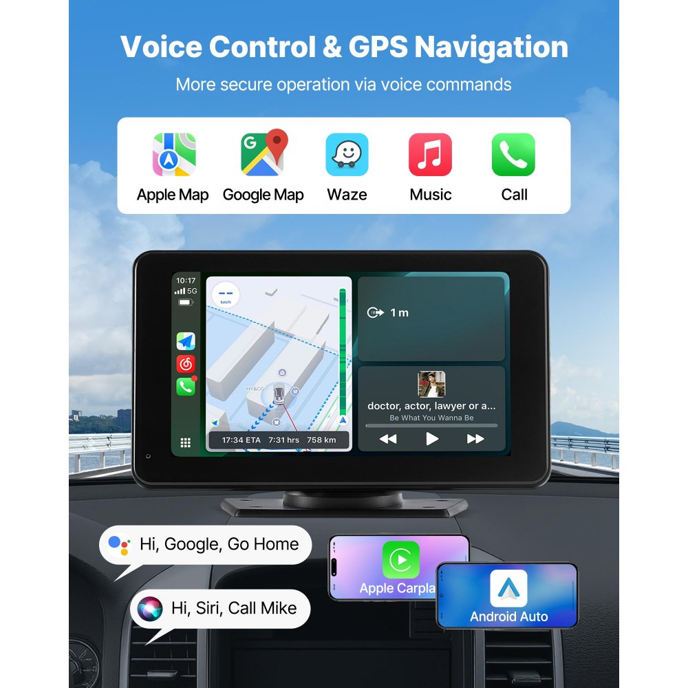 VEVOR Draadloze Autoradio (177,8 mm) HD Radio met Touchscreen, Compatibel met Apple CarPlay & Android Auto, CarPlay Scherm met Achteruitrijcamera Spraakbediening Mirror Link Bluetooth GPS Navigatie