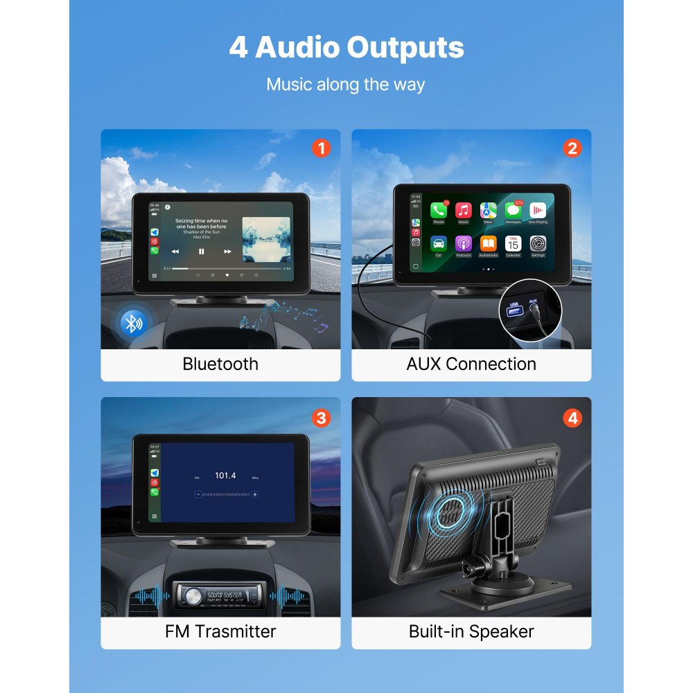 VEVOR Draadloze Autoradio (177,8 mm) HD Radio met Touchscreen, Compatibel met Apple CarPlay & Android Auto, CarPlay Scherm met Achteruitrijcamera Spraakbediening Mirror Link Bluetooth GPS Navigatie