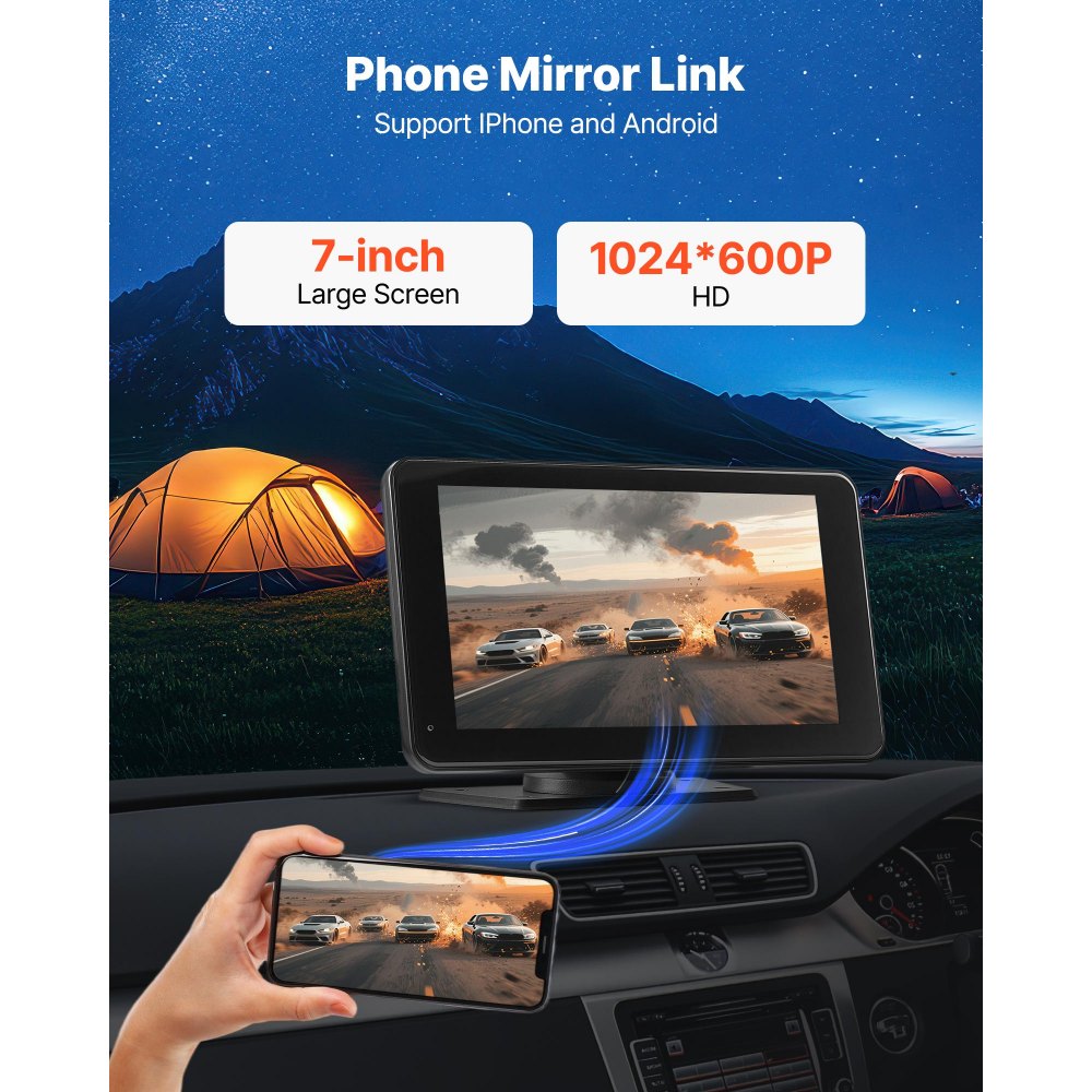 VEVOR Draadloze Autoradio (177,8 mm) HD Radio met Touchscreen, Compatibel met Apple CarPlay & Android Auto, CarPlay Scherm met Achteruitrijcamera Spraakbediening Mirror Link Bluetooth GPS Navigatie