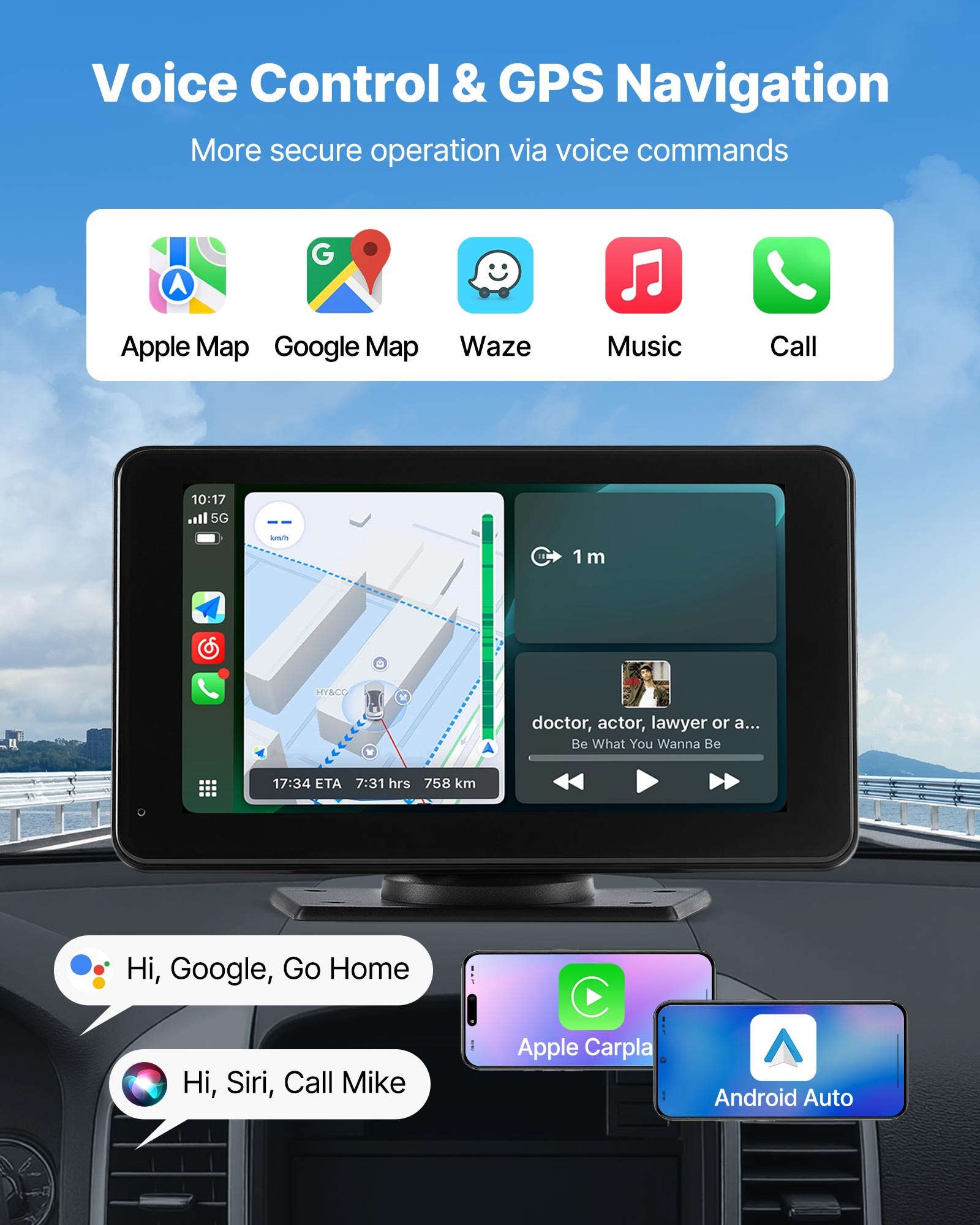 VEVOR Draadloze Autoradio (177,8 mm) HD Radio met Touchscreen, Compatibel met Apple CarPlay & Android Auto, CarPlay Scherm met Achteruitrijcamera Spraakbediening Mirror Link Bluetooth GPS Navigatie