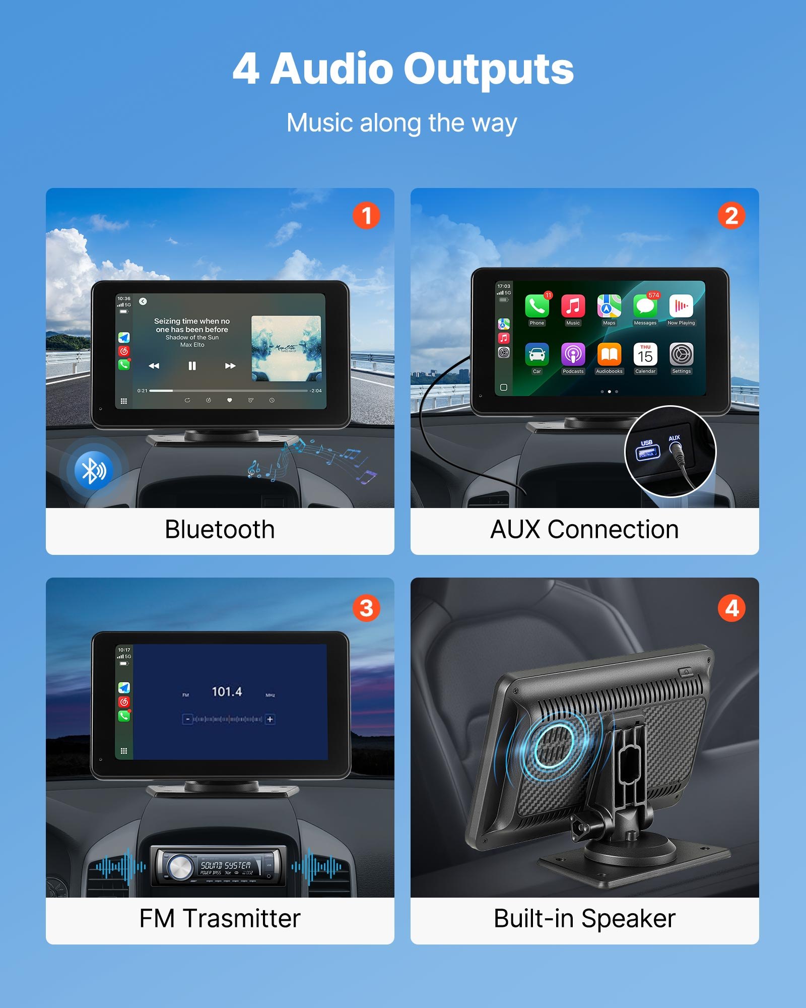 VEVOR Draadloze Autoradio (177,8 mm) HD Radio met Touchscreen, Compatibel met Apple CarPlay & Android Auto, CarPlay Scherm met Achteruitrijcamera Spraakbediening Mirror Link Bluetooth GPS Navigatie