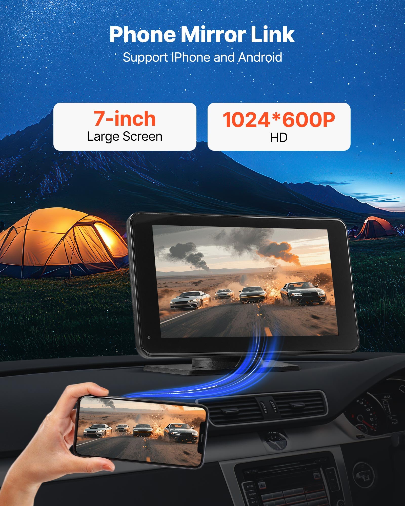 VEVOR Draadloze Autoradio (177,8 mm) HD Radio met Touchscreen, Compatibel met Apple CarPlay & Android Auto, CarPlay Scherm met Achteruitrijcamera Spraakbediening Mirror Link Bluetooth GPS Navigatie