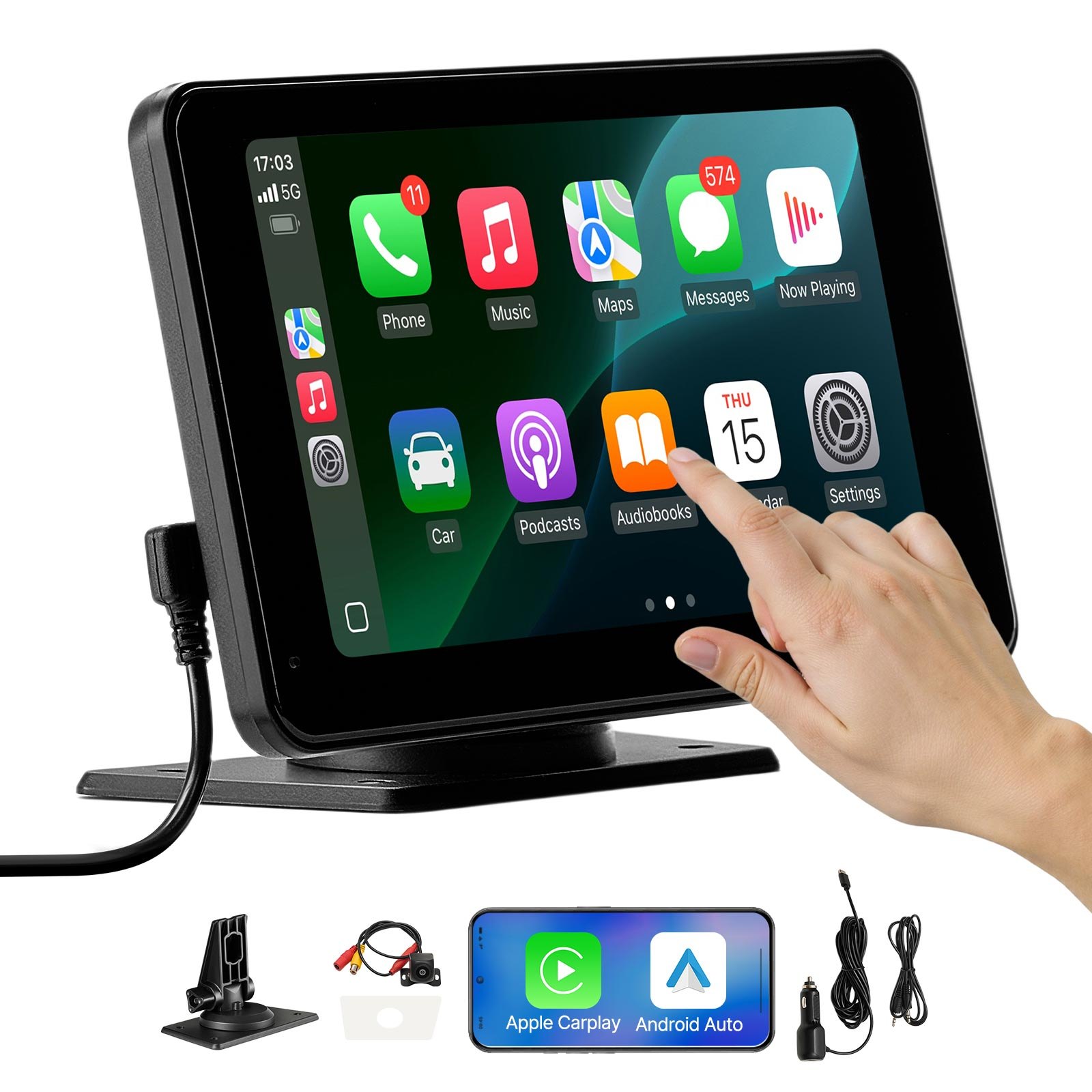 VEVOR Draadloze Autoradio (177,8 mm) HD Radio met Touchscreen, Compatibel met Apple CarPlay & Android Auto, CarPlay Scherm met Achteruitrijcamera Spraakbediening Mirror Link Bluetooth GPS Navigatie