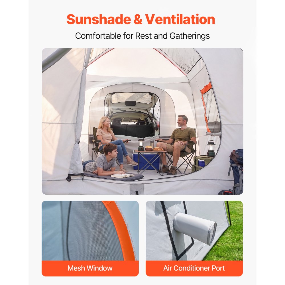 VEVOR Achterkleptent, autotent voor 5-9 personen, 3964 x 3050 x 2330 mm, waterdicht (PU2000 mm), kampeertent met ventilatieramen, achterkleptent voor SUV's voor kamperen, wandelen en andere buitenactiviteiten.