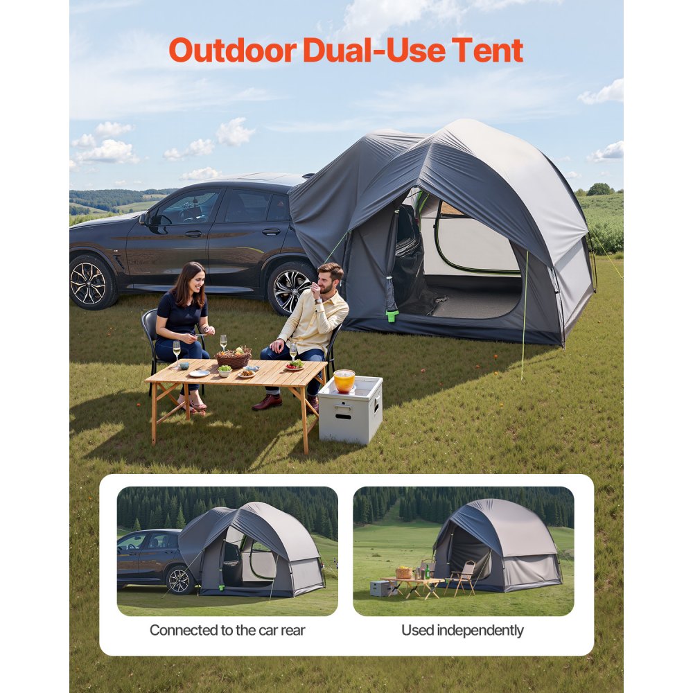 VEVOR SUV Tent Camping Auto Tent (240 x 240 x 215 cm) Waterdicht PU2000 Ruim Dubbellaags Ontwerp voor 5-8 Personen, SUV Kampeertent met 2 Deuren & Gaasramen & Regendak & Tas