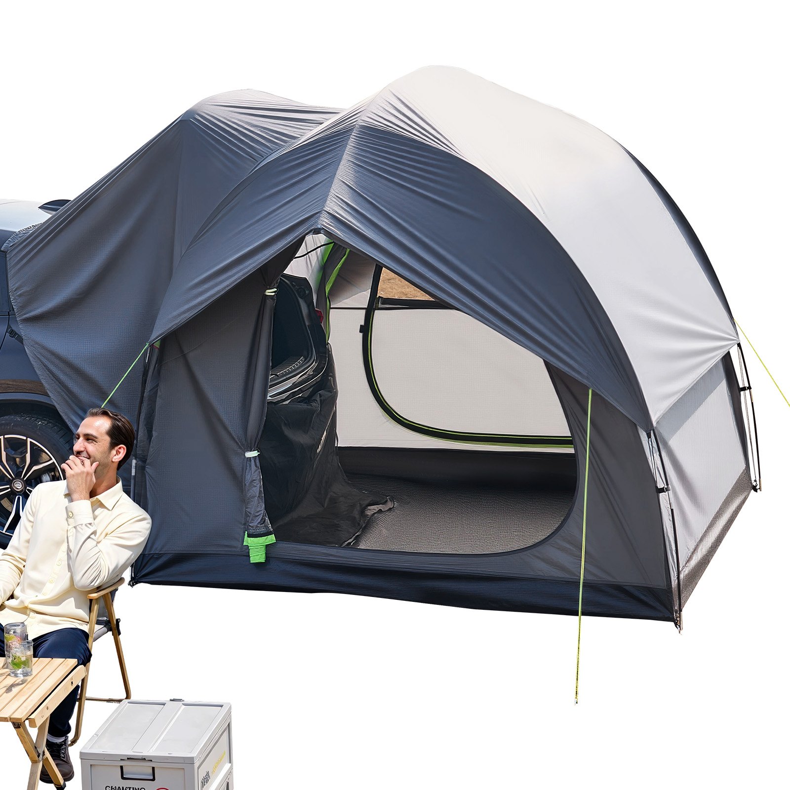 VEVOR SUV Tent Camping Auto Tent (240 x 240 x 215 cm) Waterdicht PU2000 Ruim Dubbellaags Ontwerp voor 5-8 Personen, SUV Kampeertent met 2 Deuren & Gaasramen & Regendak & Tas