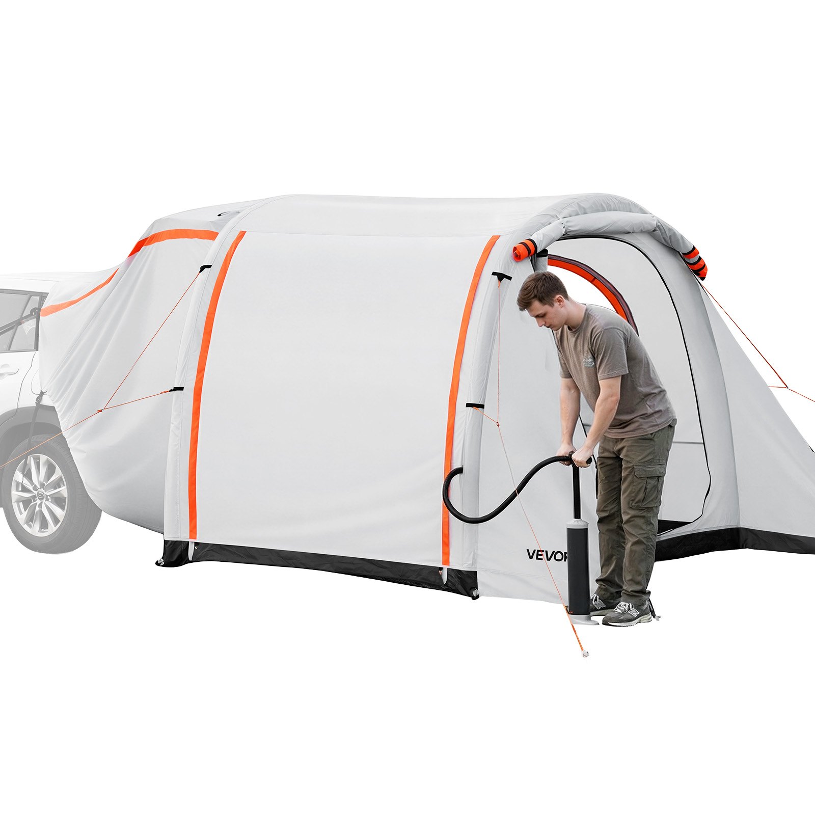 VEVOR Opblaasbare Achterkleptent Autotent (2042+1020) x 2438 x 2020 mm, Waterdicht (PU2000 mm) Campingtent met geventileerde deuren en muggennetten, Achterkleptent voor SUV's voor kamperen en wandelen, incl. luchtpomp