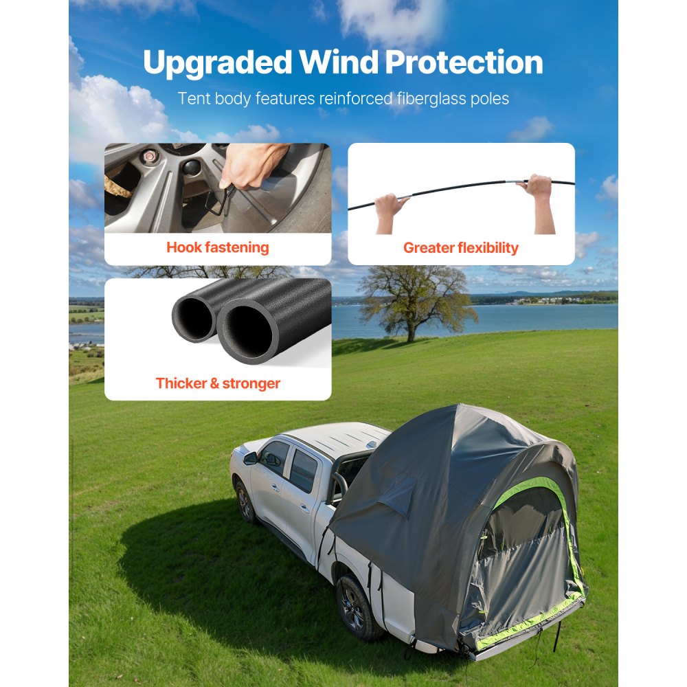 VEVOR Truck Tent Kampeertent Pick-up Tent voor 1676-1830 mm vrachtwagenbedden, waterdichte vrachtwagentent met dubbele ramen en opbergtas, geschikt voor 2 tot 3 personen