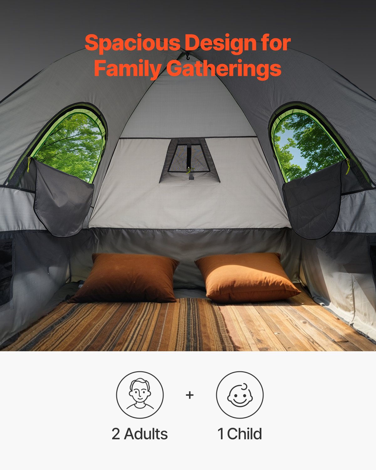 VEVOR Truck Tent Kampeertent Pick-up Tent voor 1676-1830 mm vrachtwagenbedden, waterdichte vrachtwagentent met dubbele ramen en opbergtas, geschikt voor 2 tot 3 personen