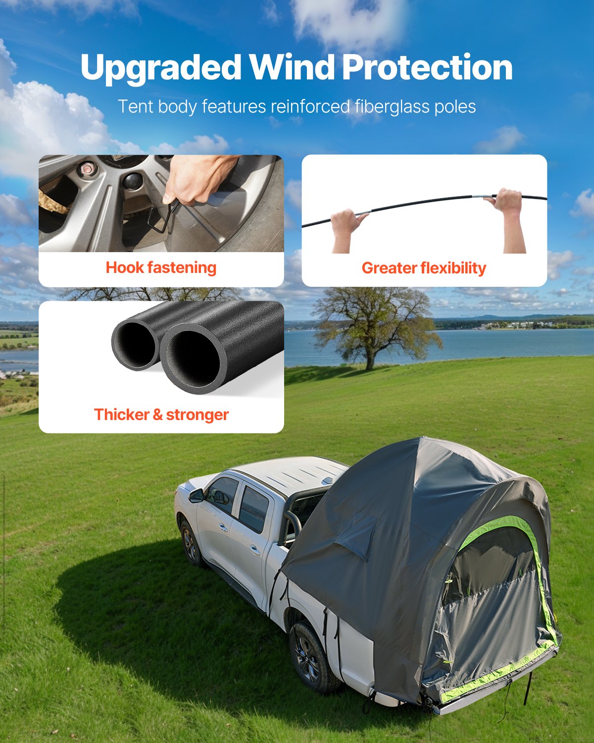 VEVOR Trucktent, kampeertent, pick-up tent voor laadbakken van 1676-1830 mm, waterdichte trucktent met dubbelwandige ramen en opbergtas, geschikt voor 2 tot 3 personen