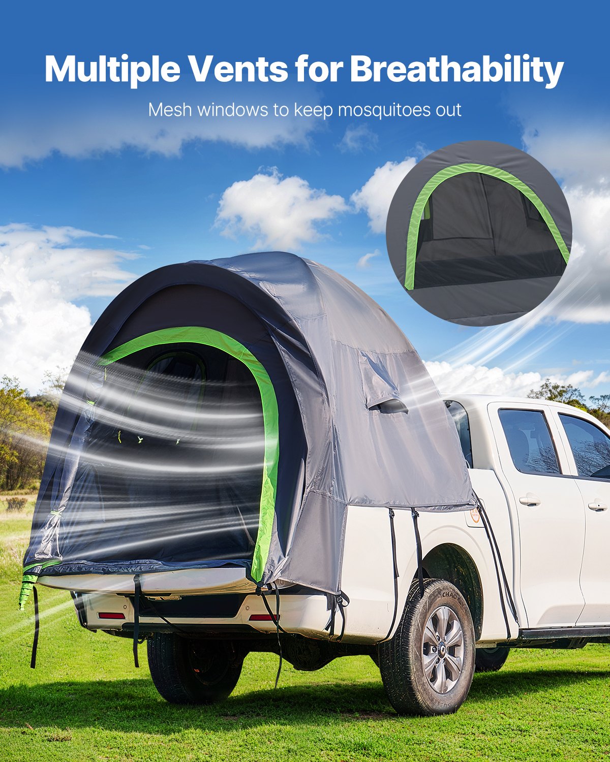 VEVOR Trucktent, kampeertent, pick-up tent voor laadbakken van 1950-2043 mm, waterdichte trucktent met dubbelwandige ramen en opbergtas, geschikt voor 2 tot 3 personen
