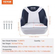 VEVOR Captain's Bucket Seat, Pontoon Boat Seat with Thickened Sponge Padding, Boat Captain's Chair for Fishing Boat, Touring Boat, Speedboat, Canoe, 1 Piece