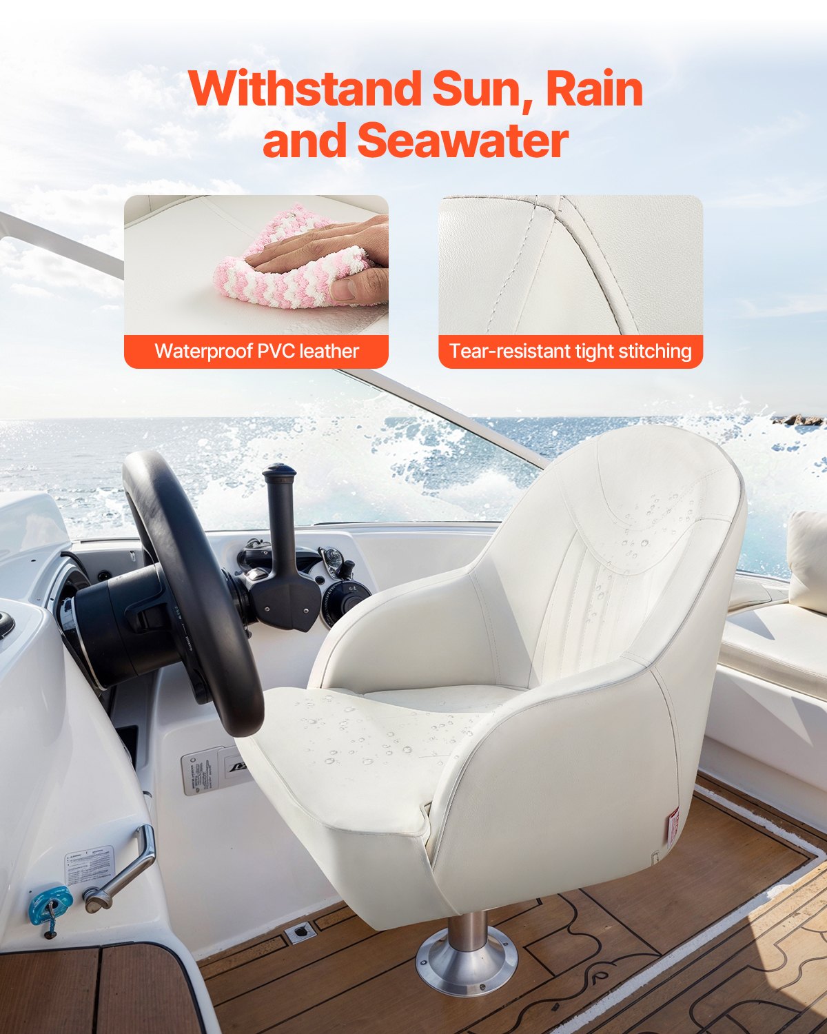 VEVOR Bootstoel Bootstoel met lage rugleuning Opklapbare visbootstoel met verdikt sponskussen & PVC-leer & ergonomisch ontwerp Bootstoel voor visboten Jachten Schepen Wit