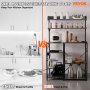 VEVOR keukenplanken staand rek 900 x 400 x 1460 mm, keukenbakkerijrek 7-laags magnetronrek, 99,79 kg belastbaar kruidenrek met 8 haken keukenrek industrieel design inbouwstopcontact