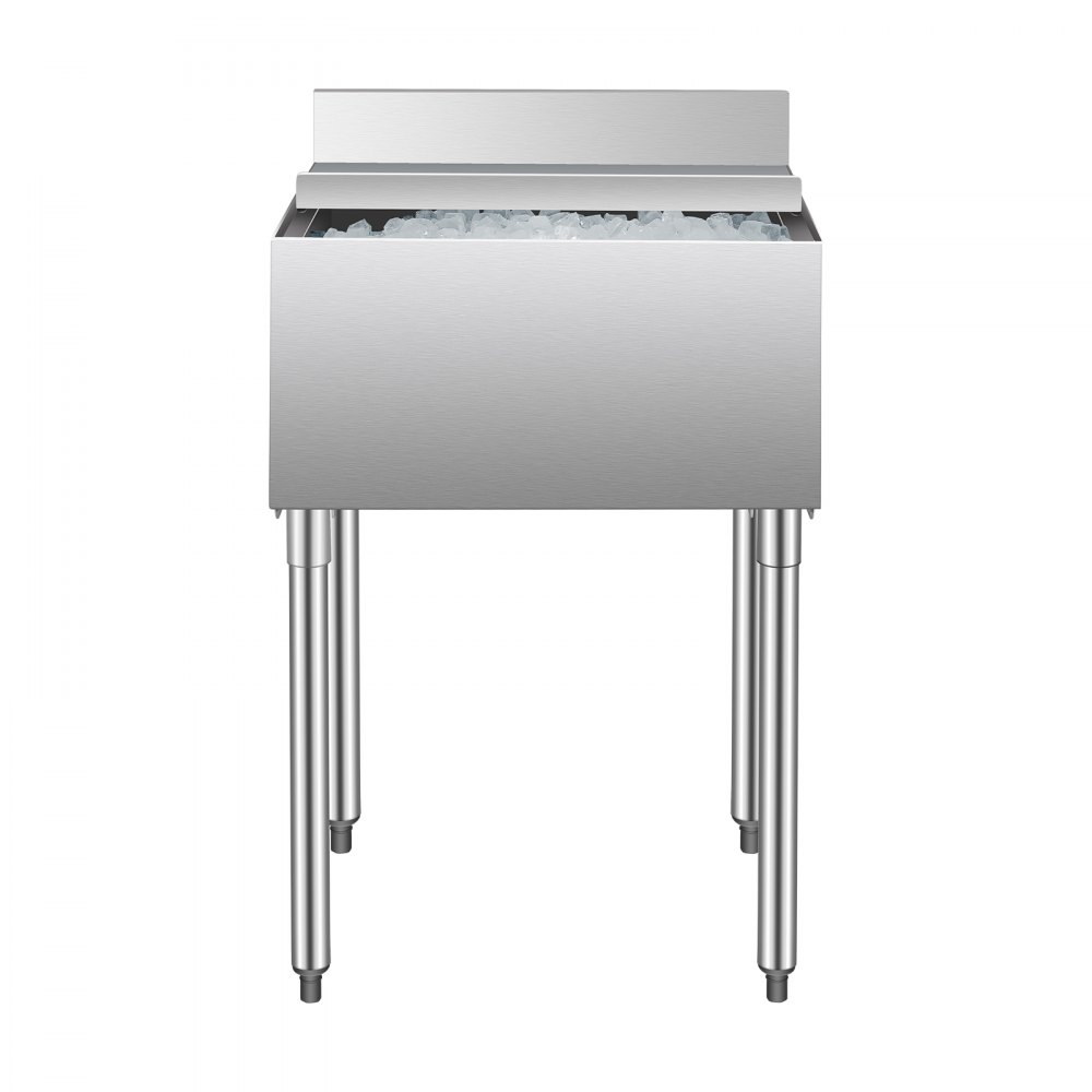 VEVOR Commercial Ice Bin, 61 L Underbar Ice Bin, 24 x 19 x 37 in Stainless Steel Ice Chest with Sliding Lid, Bottle Holders, Adjustable Bullet Feet, Cooler Cart Cocktail Unit for Bar Restaurant Pub