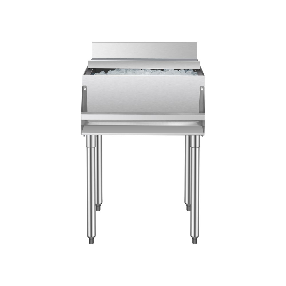VEVOR Commercial Ice Bin, 61.6 L Underbar Ice Bin, 24 x 24.2 x 37 in Stainless Steel Ice Chest with Sliding Lid, Bottle Holders, and Adjustable Bullet Feet, Cocktail Unit for Bar, Restaurant & Pub