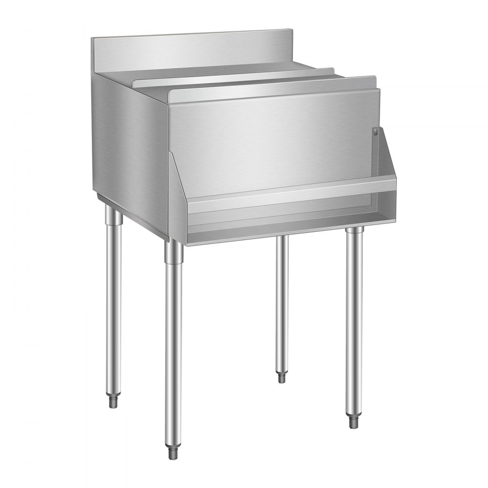 VEVOR Commercial Ice Bin, 61.6 L Underbar Ice Bin, 24 x 24.2 x 37 in Stainless Steel Ice Chest with Sliding Lid, Bottle Holders, and Adjustable Bullet Feet, Cocktail Unit for Bar, Restaurant & Pub