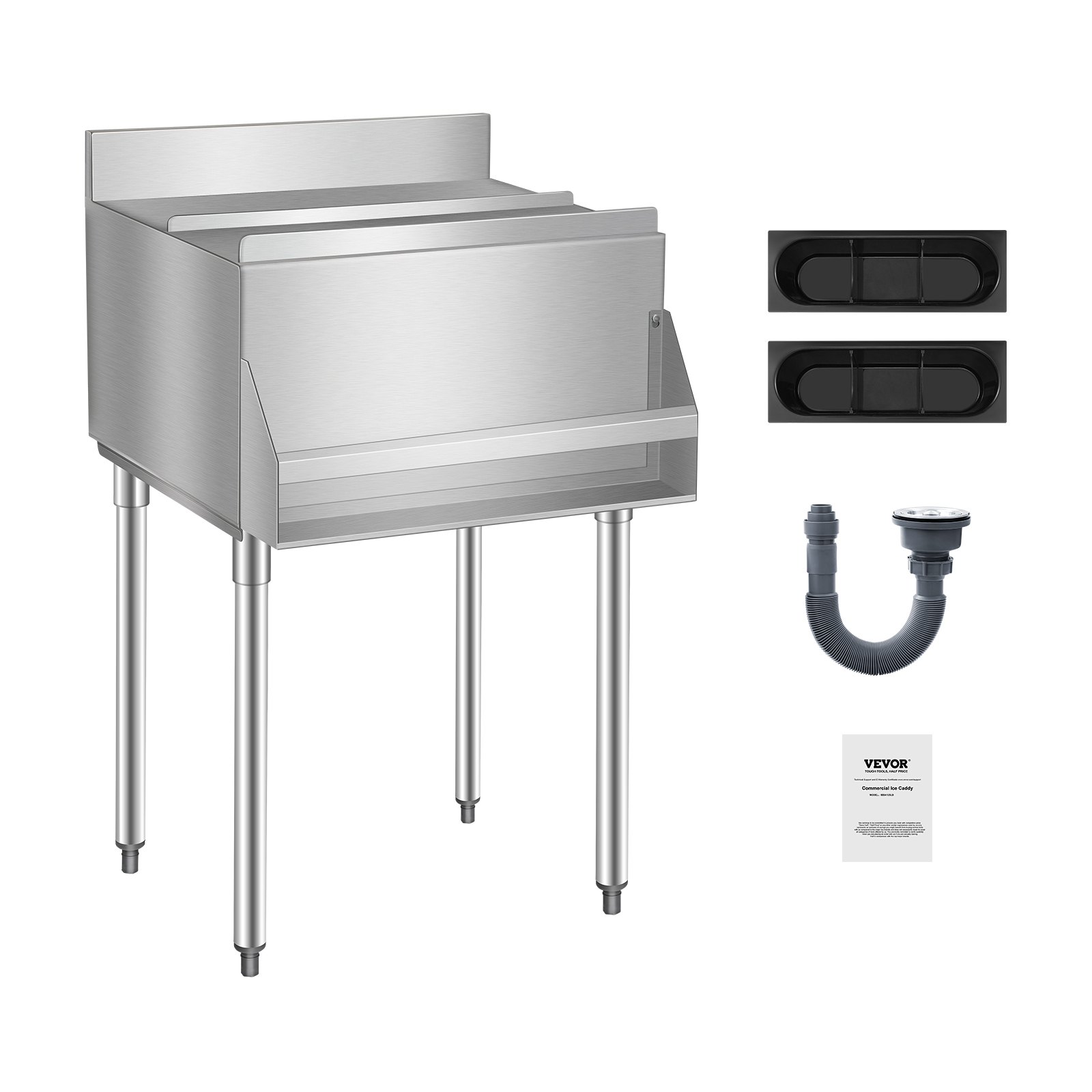 VEVOR Commercial Ice Bin, 61.6 L Underbar Ice Bin, 24 x 24.2 x 37 in Stainless Steel Ice Chest with Sliding Lid, Bottle Holders, and Adjustable Bullet Feet, Cocktail Unit for Bar, Restaurant & Pub