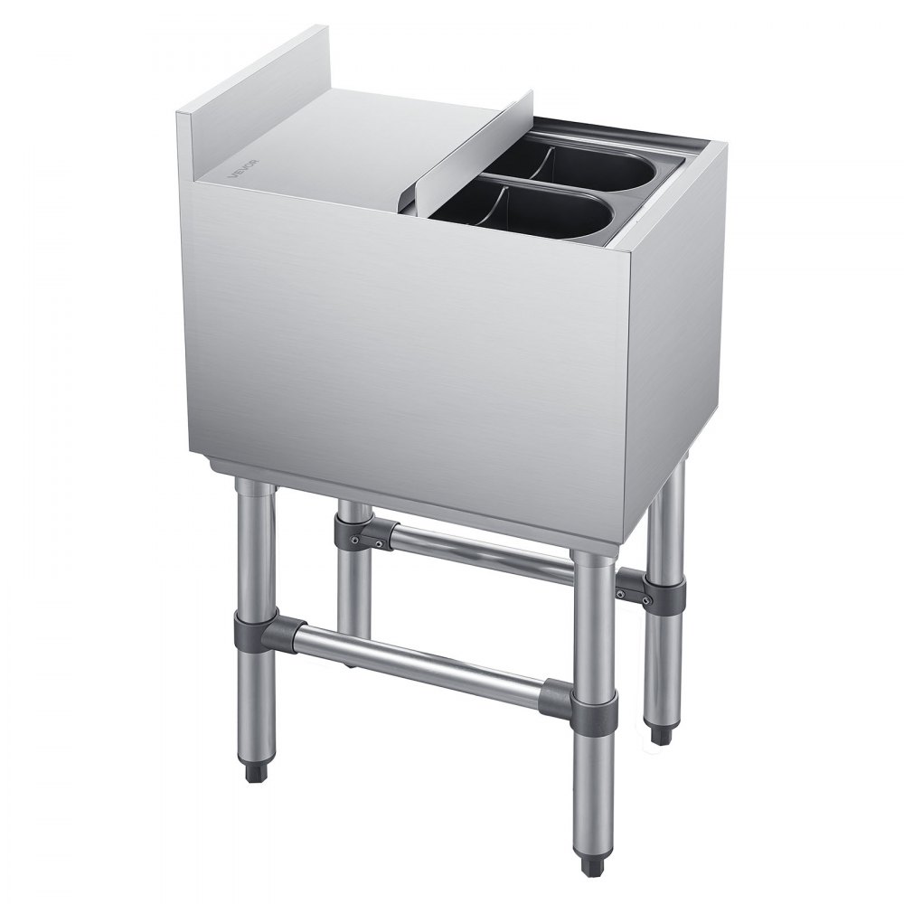 VEVOR Commerciële ijscontainer 28 L, 305 x 482 x 850 mm, ijsbox met rek, schuifdeksel en 2 verwijderbare flessenhouders, vrijstaand voor ijsblokjes en drankjes, geschikt voor bars, restaurants en cafés.