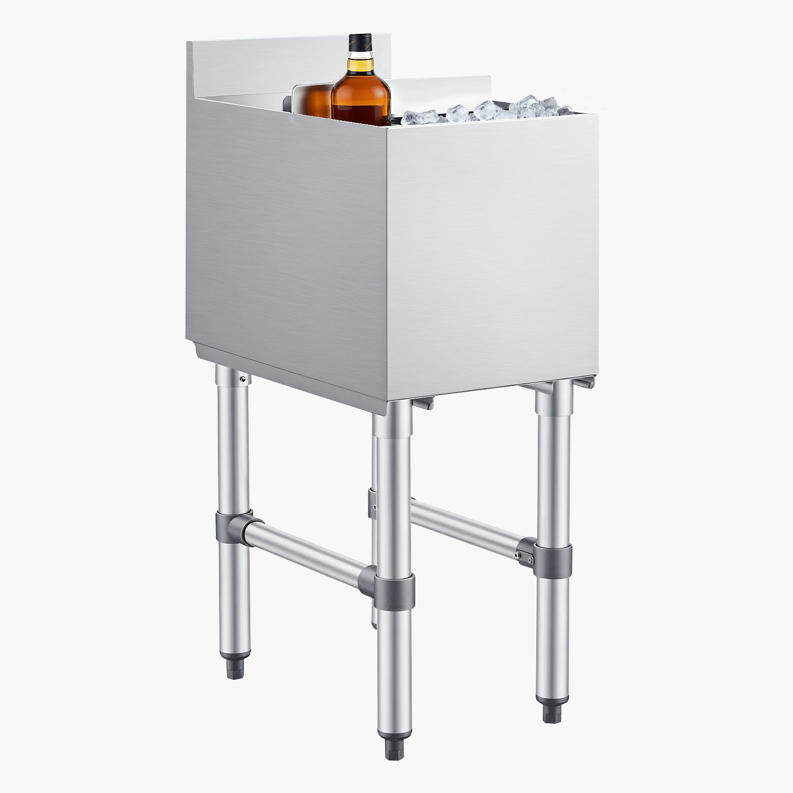 VEVOR Commerciële ijscontainer 28 L, 305 x 482 x 850 mm, ijsbox met rek, schuifdeksel en 2 verwijderbare flessenhouders, vrijstaand voor ijsblokjes en drankjes, geschikt voor bars, restaurants en cafés.