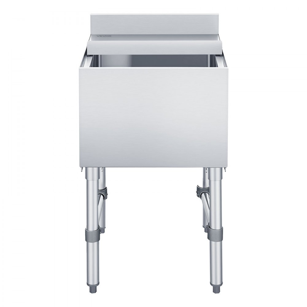 VEVOR Catering ijscontainer 46,7 liter, roestvrijstalen onderbouw ijscontainer 455 x 455 x 850 mm met schuifdeksel, flessenhouders en verstelbare poten, voor bar, restaurant en café, NSF-gecertificeerd