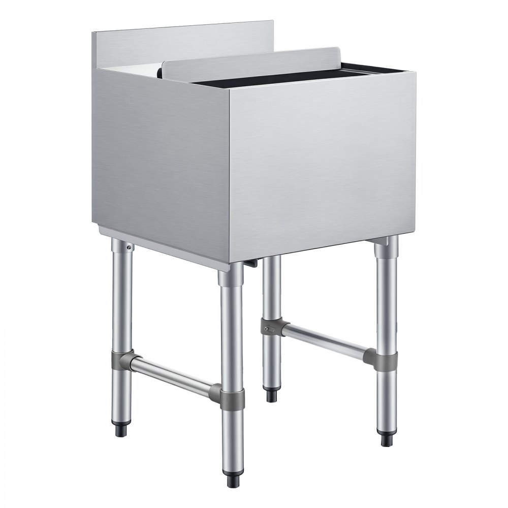 VEVOR Catering ijscontainer 46,7 liter, roestvrijstalen onderbouw ijscontainer 455 x 455 x 850 mm met schuifdeksel, flessenhouders en verstelbare poten, voor bar, restaurant en café, NSF-gecertificeerd