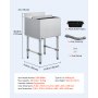 VEVOR Catering ijscontainer 46,7 liter, roestvrijstalen onderbouw ijscontainer 455 x 455 x 850 mm met schuifdeksel, flessenhouders en verstelbare poten, voor bar, restaurant en café, NSF-gecertificeerd