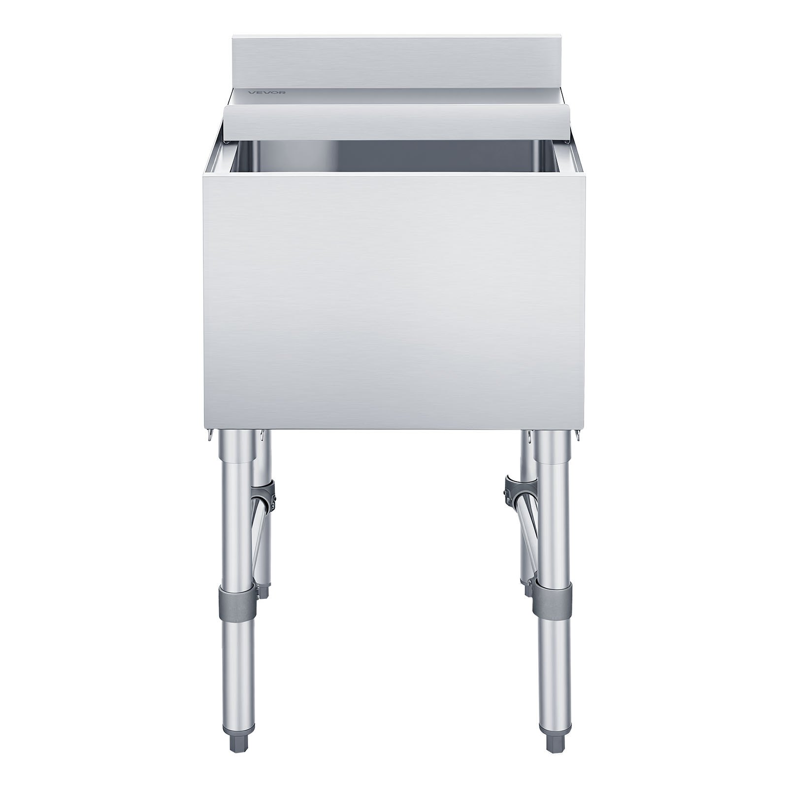 VEVOR Catering ijscontainer 46,7 liter, roestvrijstalen onderbouw ijscontainer 455 x 455 x 850 mm met schuifdeksel, flessenhouders en verstelbare poten, voor bar, restaurant en café, NSF-gecertificeerd