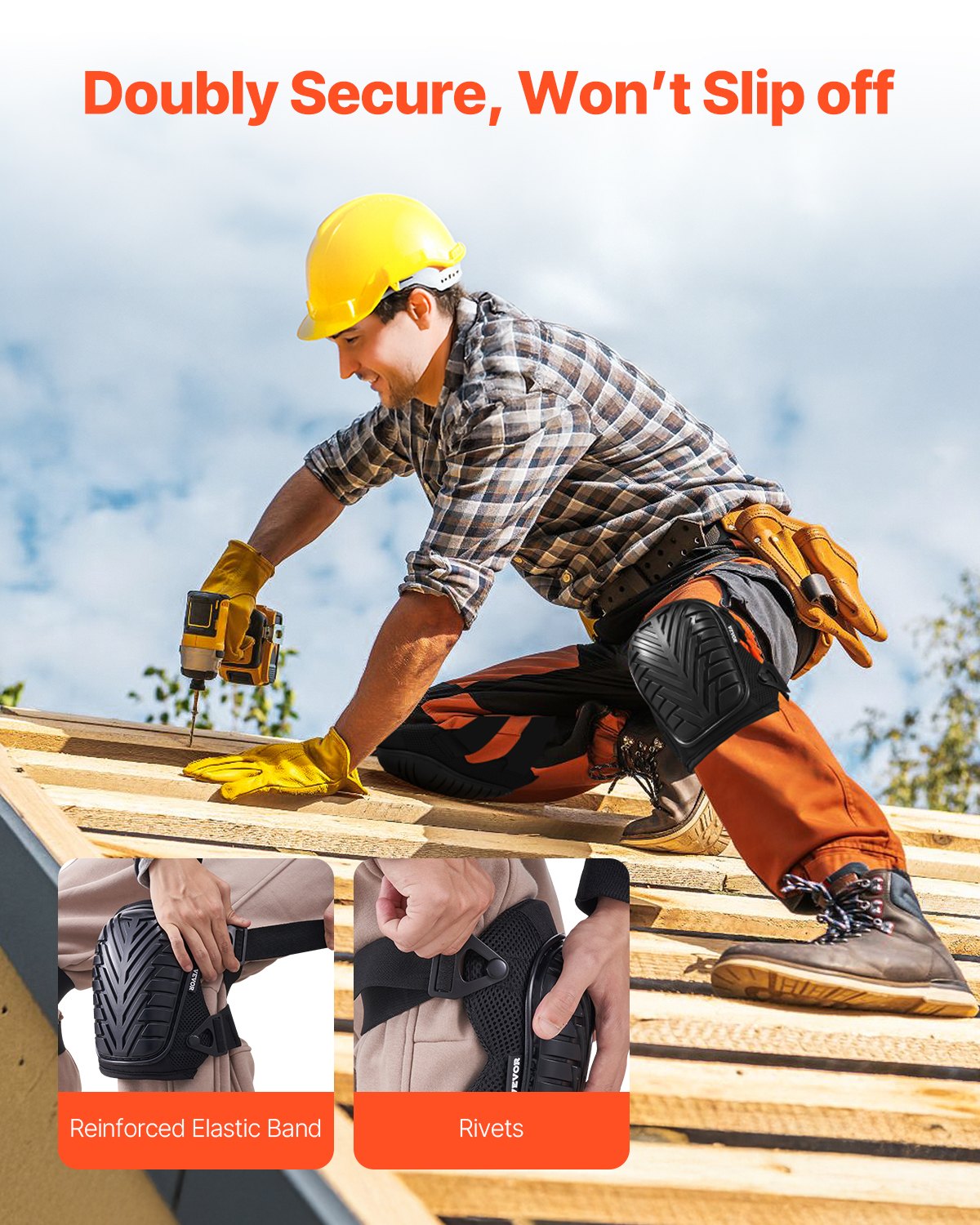 VEVOR Knee Pads for Work, Heavy Duty Construction Knee Pads with Adjustable Straps & Rivets, Thick Gel Knee Pads with Foam Cushion for All-Round Knee Protection, Fit Men & Women for Flooring Gardening