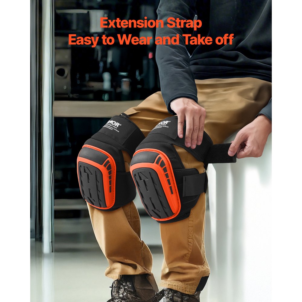 VEVOR Kniebeschermers 30x20 cm, Verlengde kniebeschermers met 2 verlengbanden, Antislip Foam Gel Tegelzetterskniebeschermers voor tuinieren, vloeren, daken en schoonmaken, Zwart en oranje