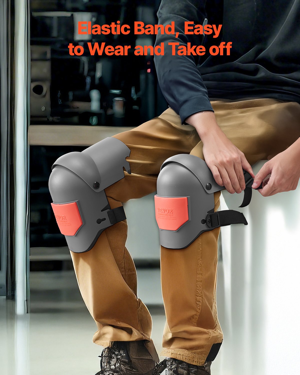 VEVOR Knee Pads for Work, Extra Thick Construction Knee Pads with Foam Cushion - Pro Protection & Comfort, Work Knee Pads|Gardening Knee Pads|Flooring Knee Pads| for Men & Women, Gray and Orange