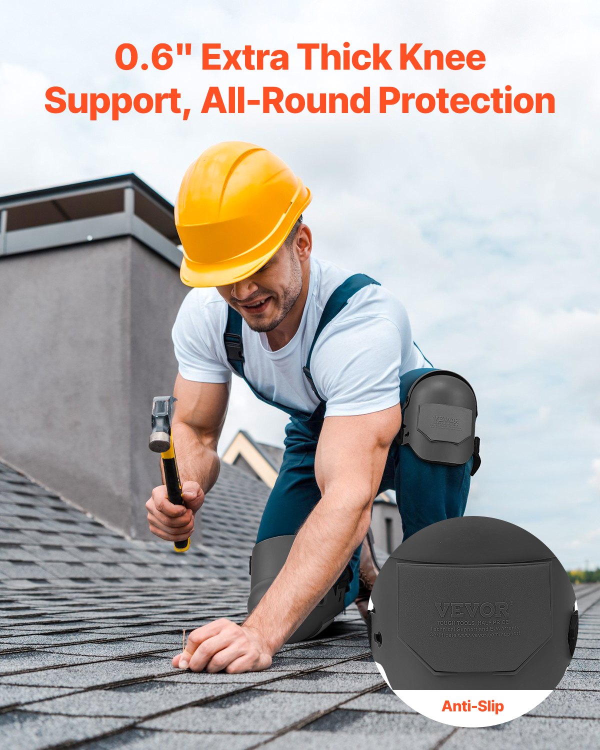 VEVOR Knee Pads for Work, Extra Thick Construction Knee Pads with Foam Cushion - Pro Protection & Comfort, Ideal Roofing Knee Pads|Gardening Knee Pads|Flooring Knee Pads| for Men & Women, Black