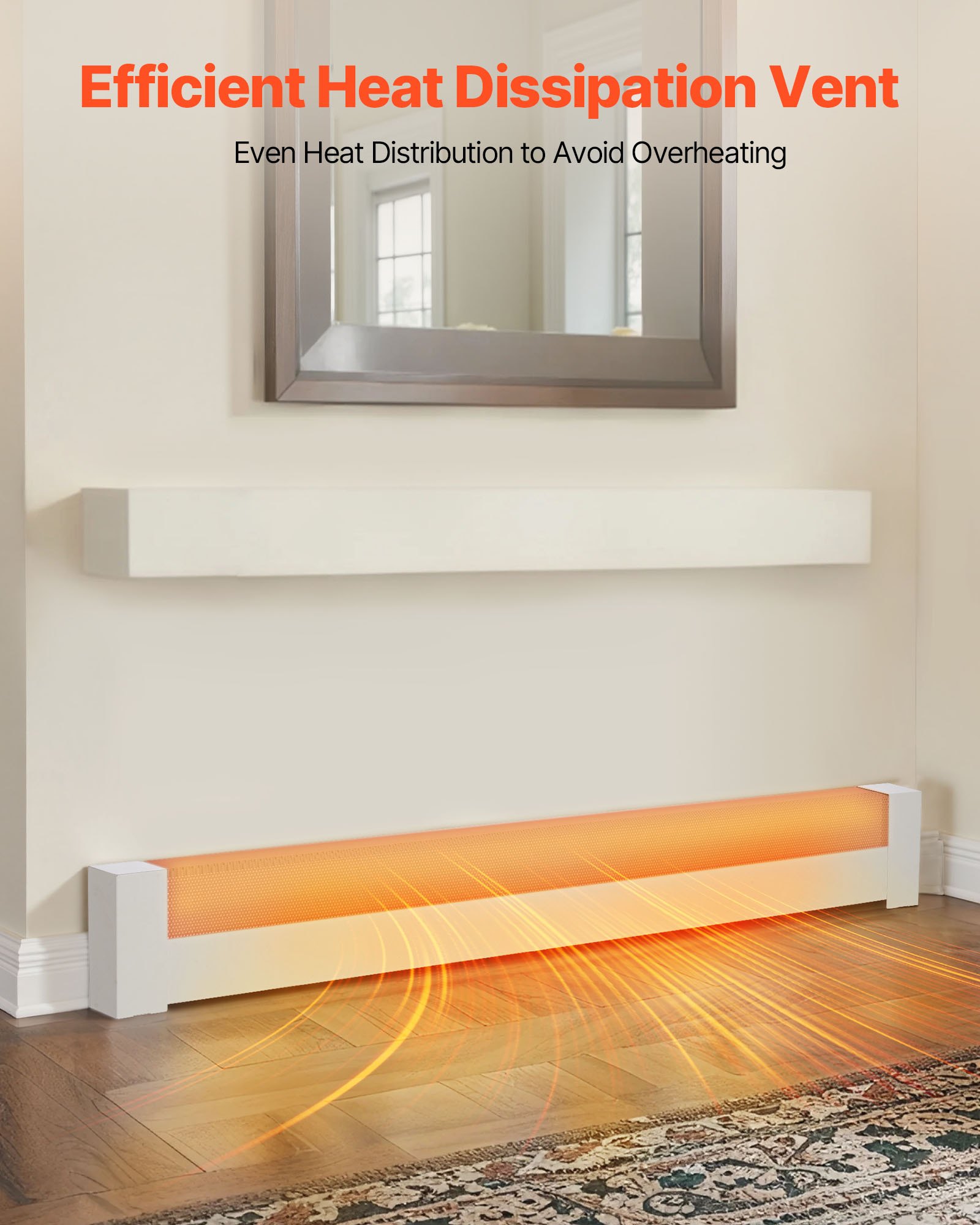 VEVOR Radiatorbekleding, Basic Serie, 1526 x 80 x 193 mm, Standaard Frontbekleding voor Elektrische Radiatoren, Vervangende Bekleding van Robuust Staal, voor Slaapkamer, Wit