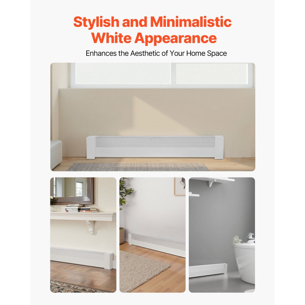 VEVOR Radiatorbekleding, Basic Serie, 1221 x 80 x 193 mm, Standaard Frontbekleding voor Elektrische Radiatoren, Vervangende Bekleding van Robuust Staal, voor Slaapkamer, Wit