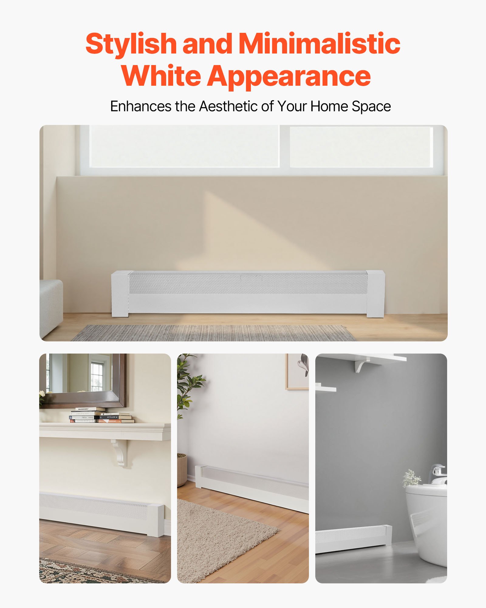 VEVOR Radiatorbekleding, Basic Serie, 1221 x 80 x 193 mm, Standaard Frontbekleding voor Elektrische Radiatoren, Vervangende Bekleding van Robuust Staal, voor Slaapkamer, Wit