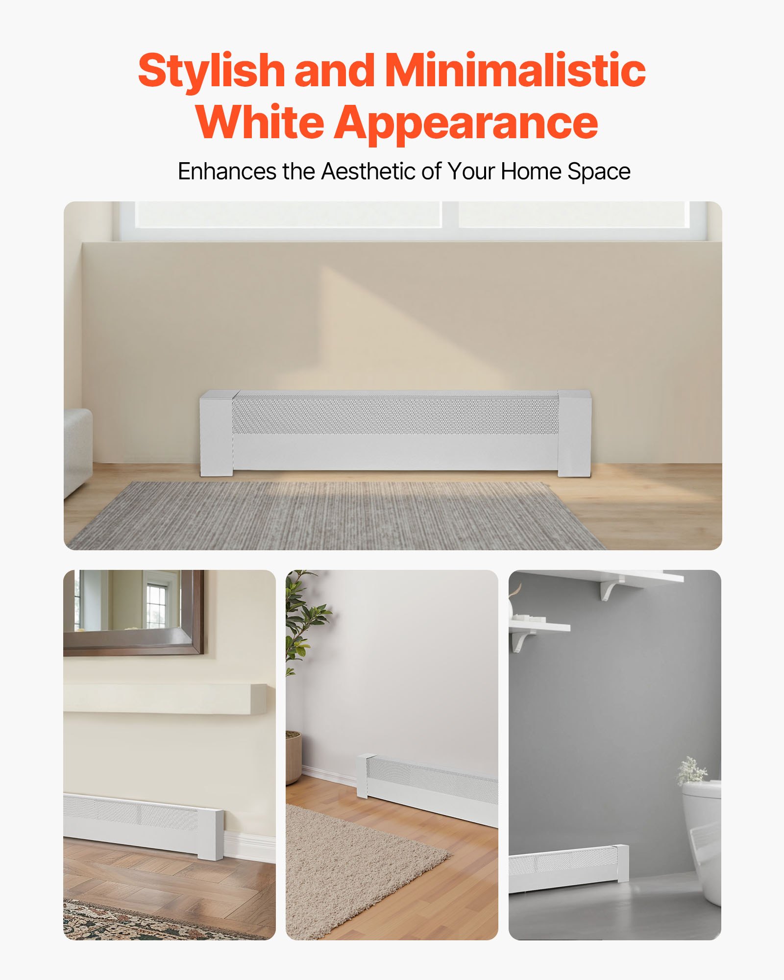 VEVOR Radiatorbekleding, Basic Serie, 916 x 80 x 193 mm, Standaard Frontbekleding voor Elektrische Radiatoren, Vervangende Bekleding van Robuust Staal, voor Slaapkamer, Wit