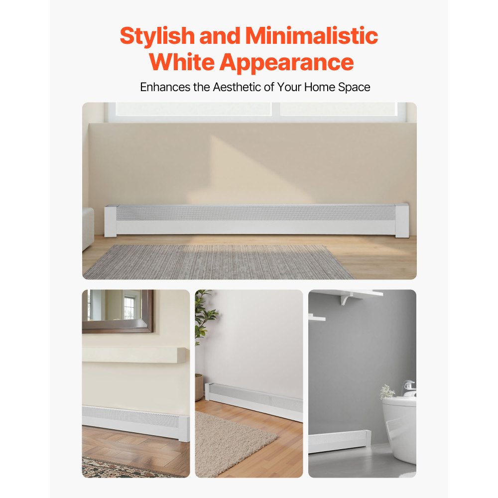 VEVOR Radiatorbekleding, Basic Serie, 1831 x 80 x 193 mm, Standaard Frontbekleding voor Elektrische Radiatoren, Vervangende Bekleding van Robuust Staal, voor Slaapkamer, Wit