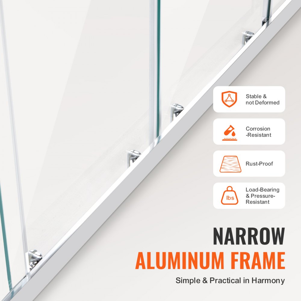 VEVOR Semi-frameless Shower Door, 57.8-59" W x 70" H, Double Sliding Glass Door with 1/4"(6mm) Clear Tempered Glass, Waterproof Shatterproof NANO Stain-Resistant with Stainless Steel Hardware, Chrome