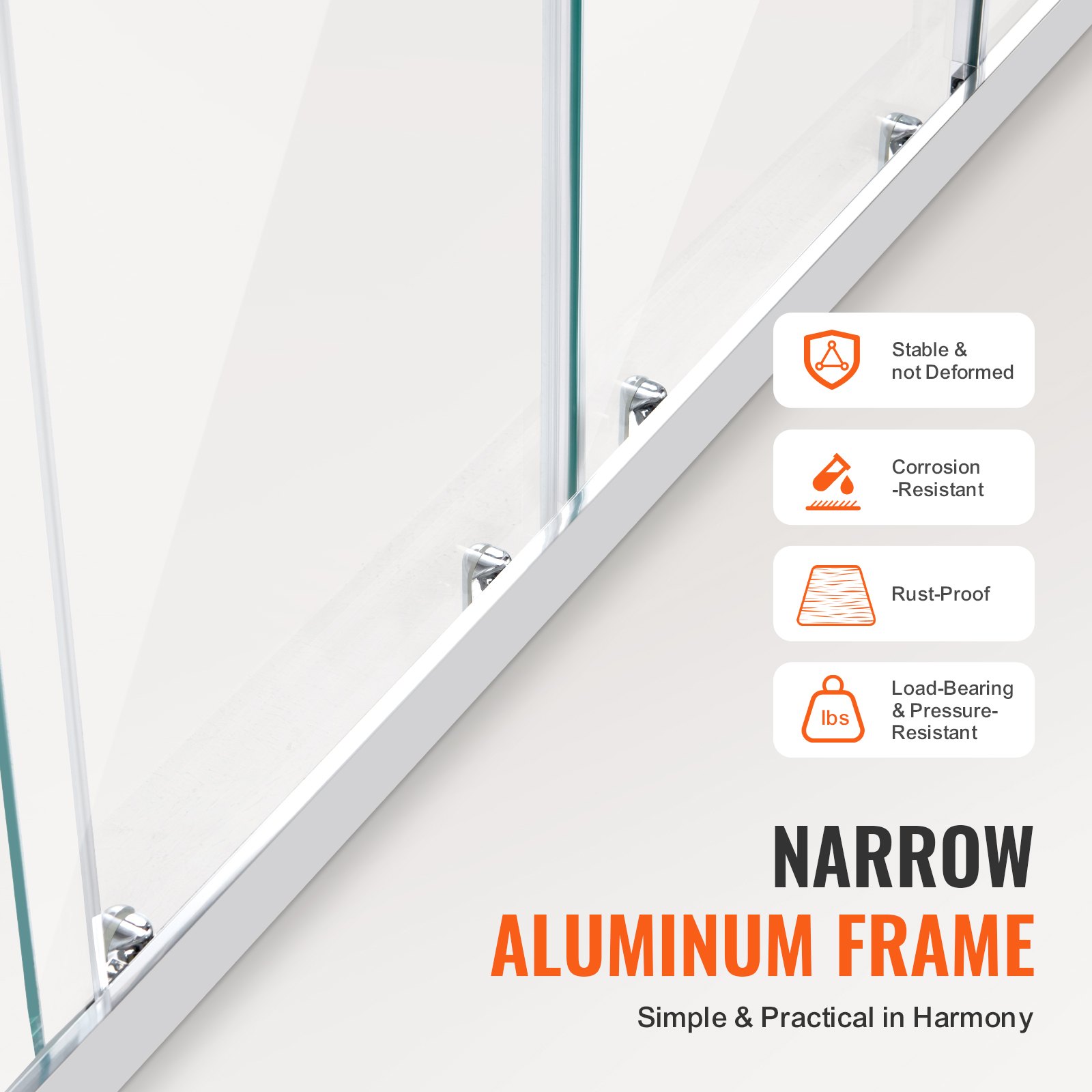 VEVOR semi-frameloze douchedeur schuifdeur douchecabine 1469-1499 x 1778 mm dubbele glazen schuifdeur met (6 mm) helder gehard glas, waterdicht en vlekbestendig, met roestvrijstalen beslag