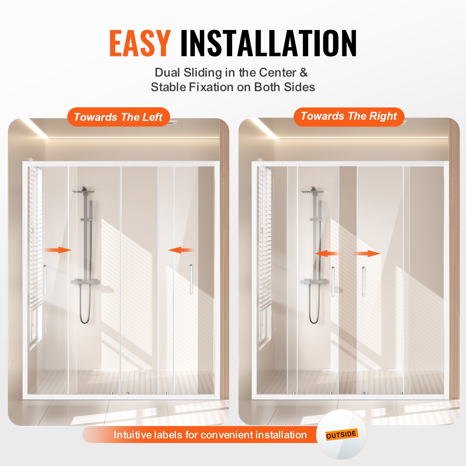 VEVOR Semi-frameless Shower Door, 57.8-59" W x 70" H, Double Sliding Glass Door with 1/4"(6mm) Clear Tempered Glass, Waterproof Shatterproof NANO Stain-Resistant with Stainless Steel Hardware, Chrome