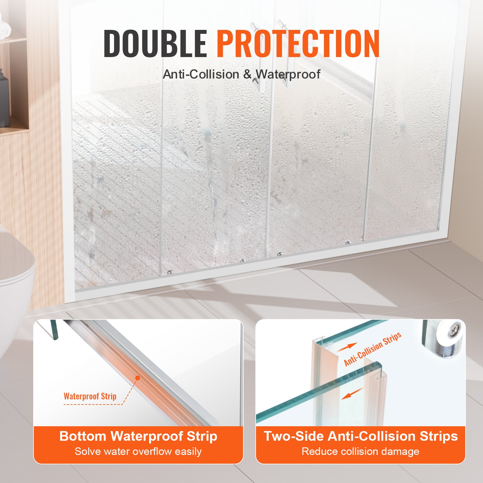VEVOR Semi-frameless Shower Door, 57.8-59" W x 70" H, Double Sliding Glass Door with 1/4"(6mm) Clear Tempered Glass, Waterproof Shatterproof NANO Stain-Resistant with Stainless Steel Hardware, Chrome