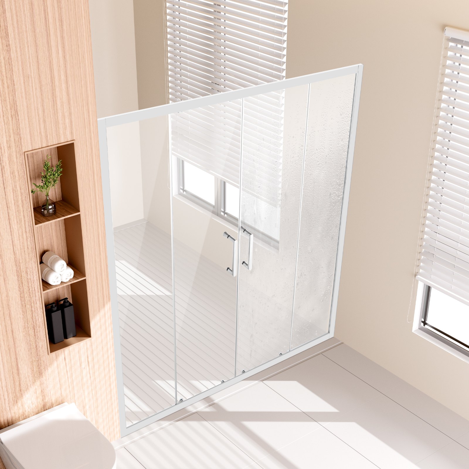 VEVOR Semi-frameless Shower Door, 57.8-59" W x 70" H, Double Sliding Glass Door with 1/4"(6mm) Clear Tempered Glass, Waterproof Shatterproof NANO Stain-Resistant with Stainless Steel Hardware, Chrome