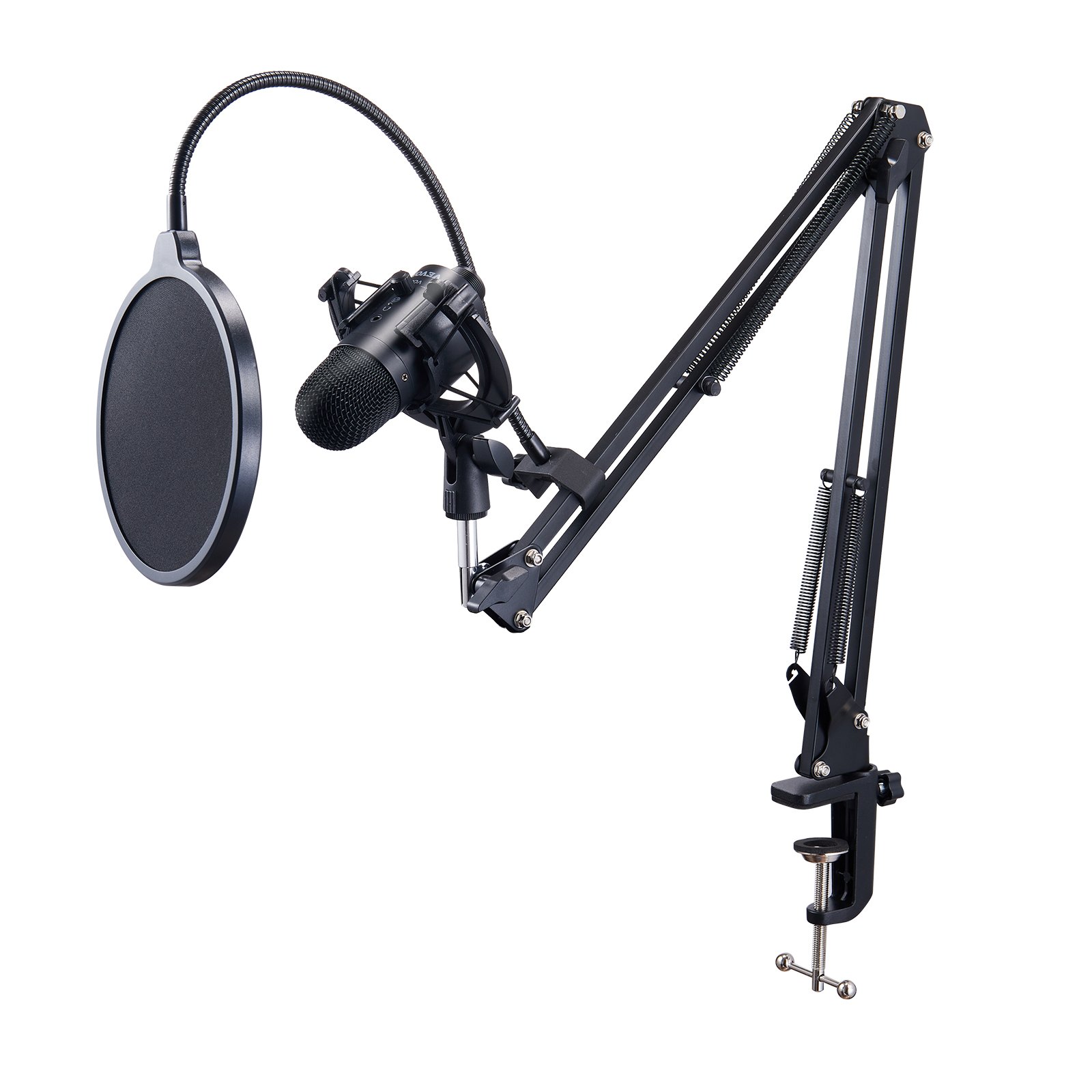 VEVOR USB-microfoon, 192 kHz/24-bits condensatormicrofoonset met microfoonarmstandaard, popfilter, dempknop, hoofdtelefoonaansluiting, voor podcastopname, videogames, zang en streaming