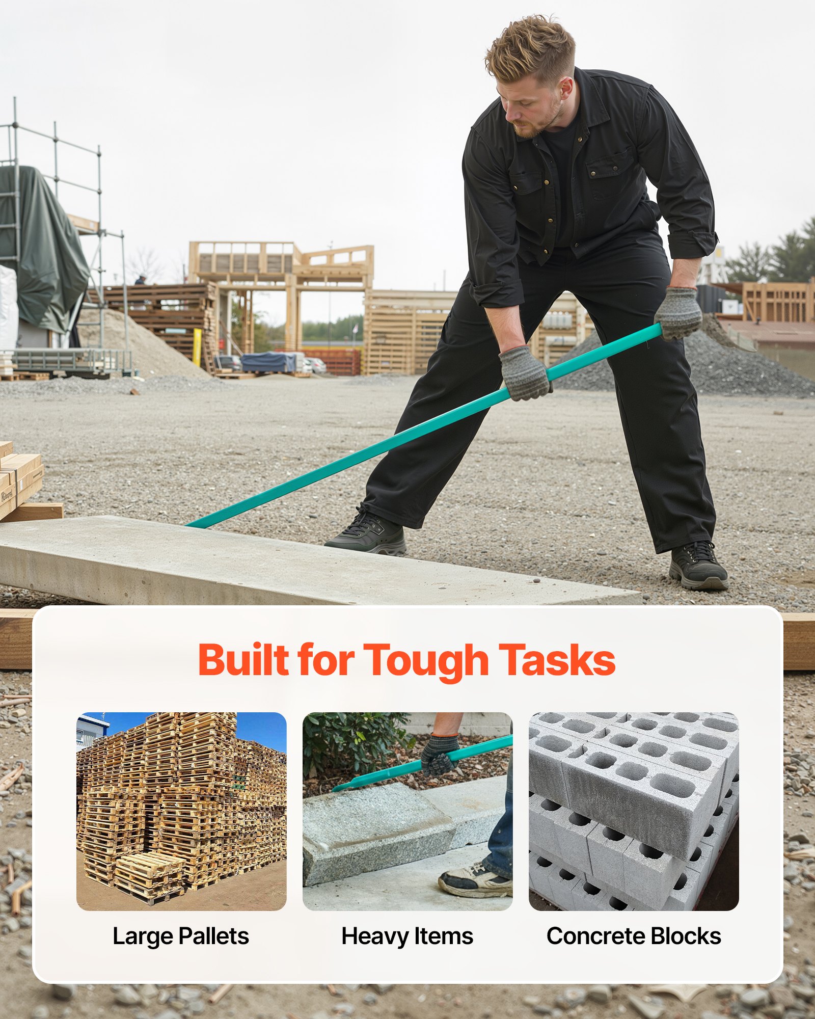 VEVOR koevoet, ca. 907 kg draagvermogen, 1422,4 mm totale lengte, staal, spijkertrekker voor sloopwerkzaamheden, beton en breken, ideaal voor gebruik in de bouw en industrie, met optimale hefboomwerking