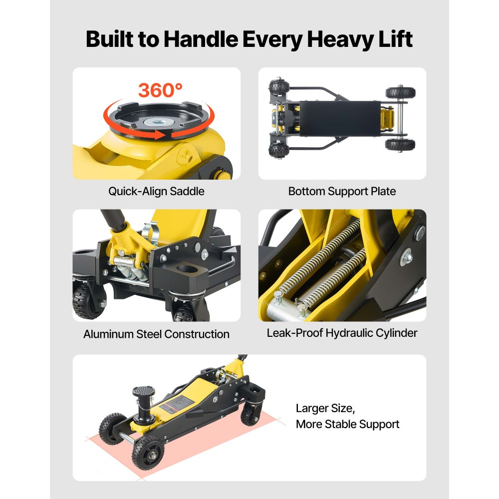 VEVOR Floor Jack, 3 Ton (6614 lbs) Capacity, Aluminum & Steel Racing Floor Jack with Dual Pistons Quick Lift Pump & Extension Post, Hydraulic Trolley Car Lift for SUV Pickup, Lifting Range 5.9"-29.3"