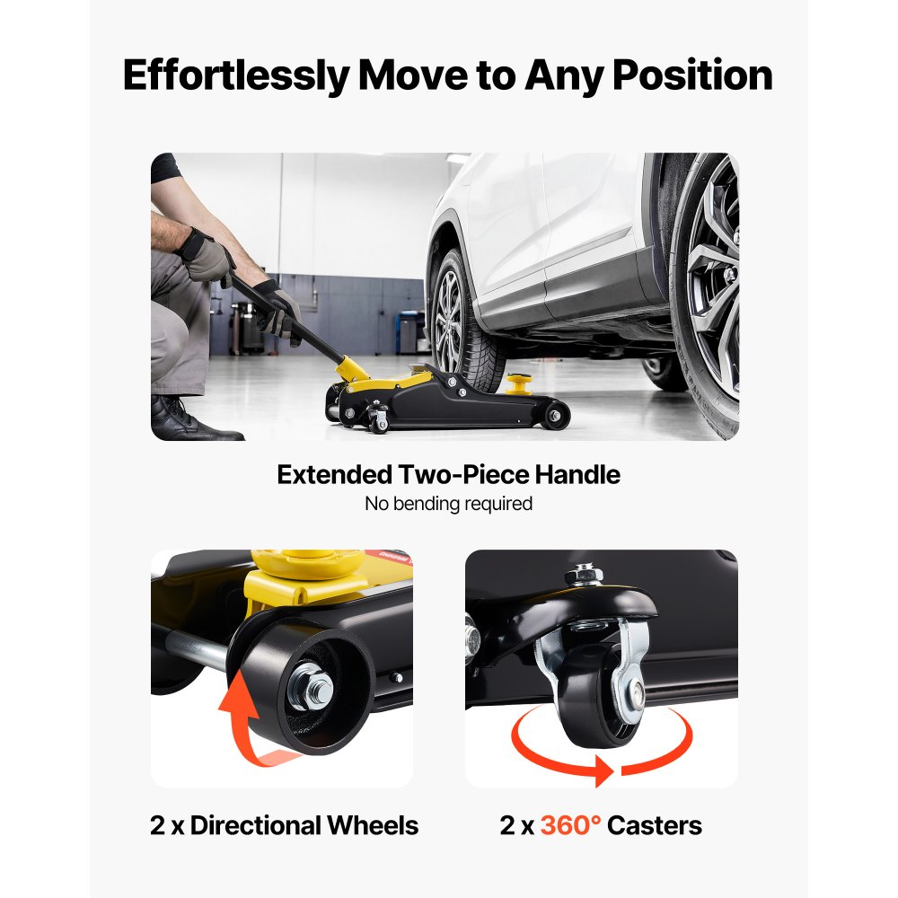 VEVOR hydraulische krik met hefvermogen van 2,5 ton, stalen krik met snelhefpomp met enkele zuiger en verhoogde steun, autokrik voor SUV's, hefhoogte van 85-320 mm, krik voor raceauto's