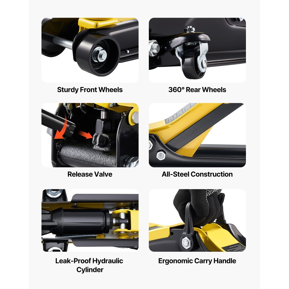 VEVOR hydraulische krik met hefvermogen van 2,5 ton, platte stalen krik met snelhefpomp met één zuiger en SUV-adapters, autokrik voor sedans, hefbereik van 85–320 mm, krik voor raceauto's