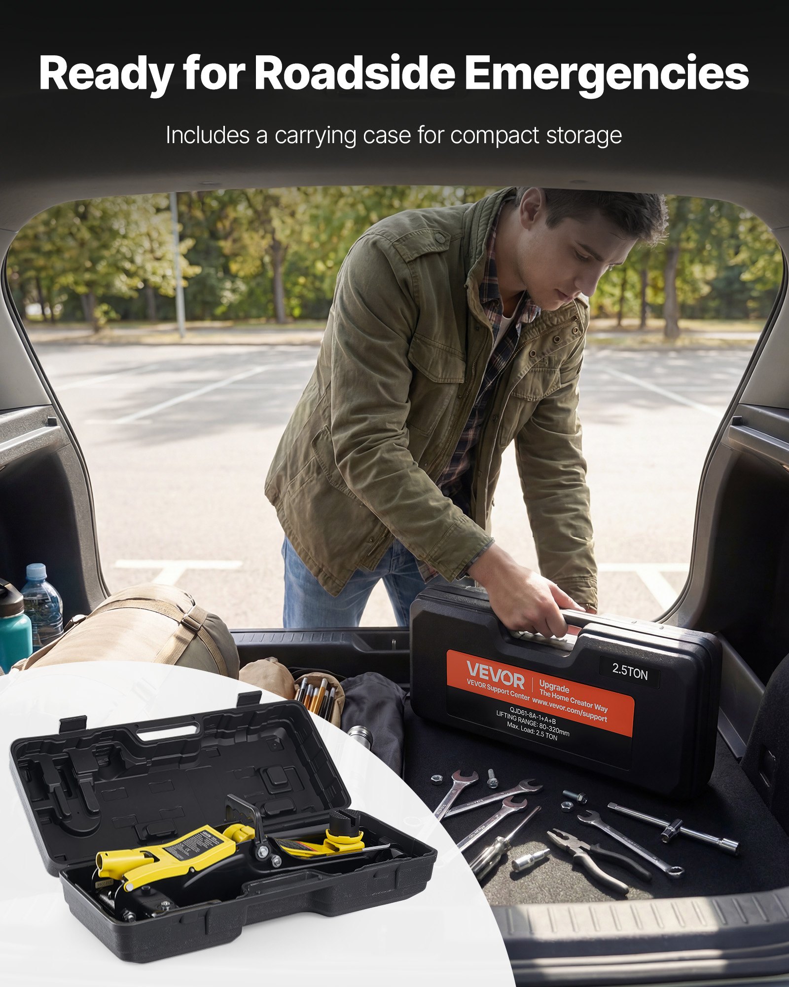 VEVOR hydraulische krik met hefvermogen van 2,5 ton, platte stalen krik met snelhefpomp met één zuiger en SUV-adapters, autokrik voor sedans, hefbereik van 85–320 mm, krik voor raceauto's