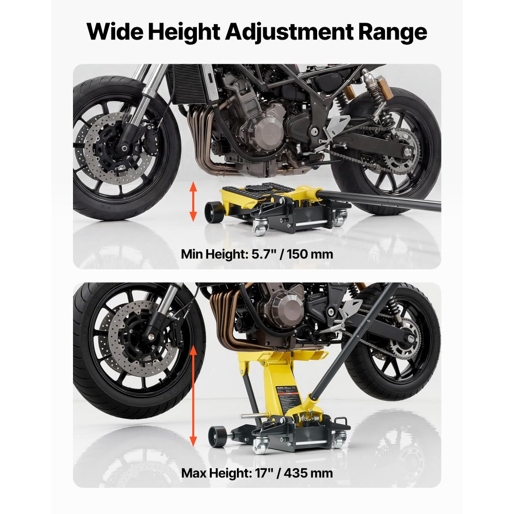 VEVOR hydraulische krik met hefvermogen van 2 ton, platte stalen krik met snelwerkende pomp met enkele zuiger, autokrik voor auto's, motoren en ATV's, hefbereik van 150–435 mm, krik voor raceauto's